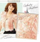 Casaco Casaquinho Bolero Cardigan Com Flores E Perolas